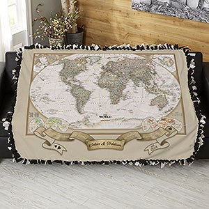 Romantic Travels National Geographic World Map 50x60 Tie Blanket