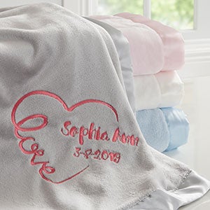 Embroidered Pink Baby Blanket - Baby Love Keepsake