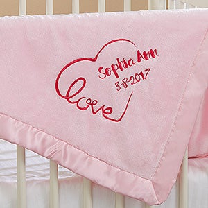 Embroidered Pink Baby Blanket - Baby Love Keepsake - Baby Gifts