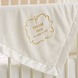 Joyful Blessing Embroidered Keepsake Blanket- Ivory