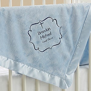 Joyful Blessing Embroidered Keepsake Blanket- Blue