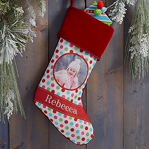 Polka Dot Christmas Personalized Burgundy Photo Stocking