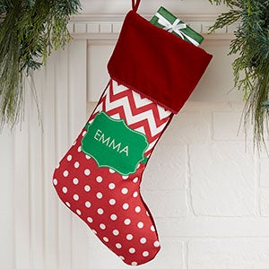 Preppy Chic Personalized Burgundy Christmas Stocking