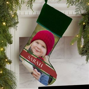 Holly Jolly Smile Green Photo Christmas Stocking