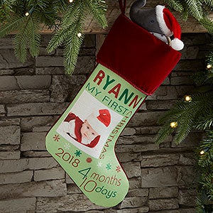 Baby's First Christmas Personalized Burgundy Photo Stockings