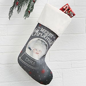 Snow Globe Personalized Ivory Photo Christmas Stocking