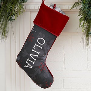 Chalked Snowflakes Personalized Burgundy Christmas Stocking