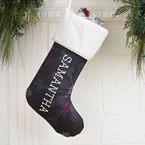 Chalked Snowflakes Personalized Ivory Christmas Stocking