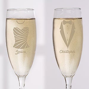 Personalized Wedding Stemless Champagne Flute Set - Wedding Attire