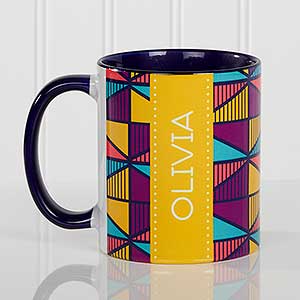 Geometric Personalized Coffee Mug 11 oz.- Blue