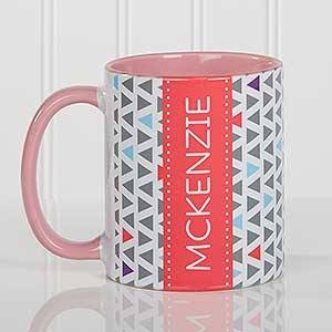 Geometric Personalized Coffee Mug 11 oz.- Pink