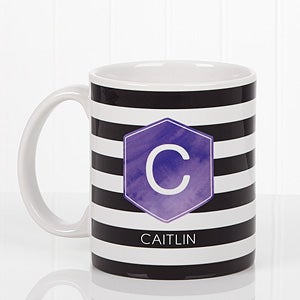 Modern Stripe Personalized Coffee Mug 11 oz.- White