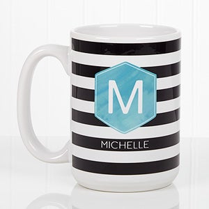 Modern Stripe Personalized Coffee Mug 15oz.- White