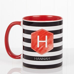 Modern Stripe  Personalized Coffee Mug- 11 oz.- Red