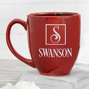 Square Monogram Personalized 16 Oz. Bistro Mug - Red