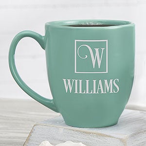 Square Monogram Personalized 16 Oz. Bistro Mug - Aqua