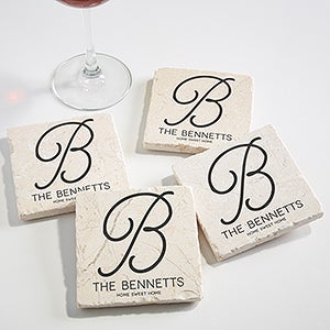 Personalized Initial Tumbled Stone Coaster Set - Initial Accent