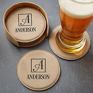 Square Monogram Personalized Leatherette Coaster Set