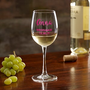 Personalized Bridal Party Colored Vinyl White Wine Glass