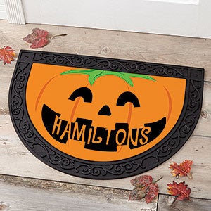 Happy Jack O'Lantern Personalized Half Round Doormat