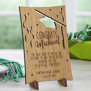 Graduation Greetings Personalized Natural Wood Postcard