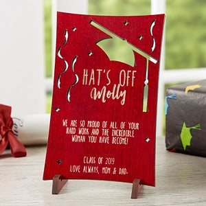 Graduation Greetings Personalized Red Wood Postcard