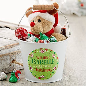 Sweet Christmas Personalized Mini Metal Bucket - White