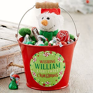 Sweet Christmas Personalized Mini Metal Bucket - Red