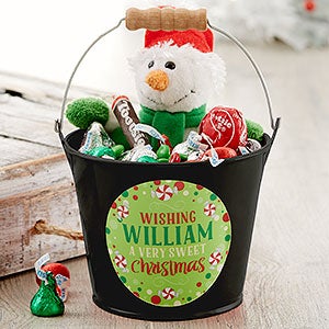 Sweet Christmas Personalized Mini Metal Bucket - Black