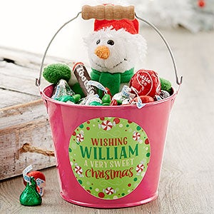 Sweet Christmas Personalized Mini Metal Bucket - Pink