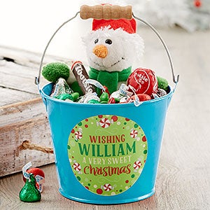 Sweet Christmas Personalized Mini Metal Bucket - Teal