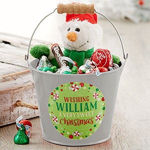 Sweet Christmas Personalized Mini Metal Bucket - Silver