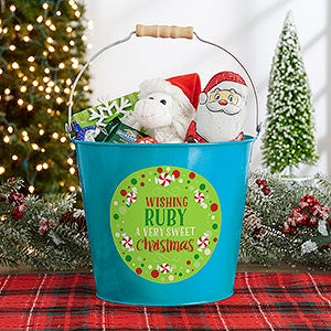 Sweet Christmas Personalized Large Metal Bucket - Turquoise