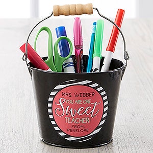 One Sweet Teacher Personalized Mini Metal Bucket - Black