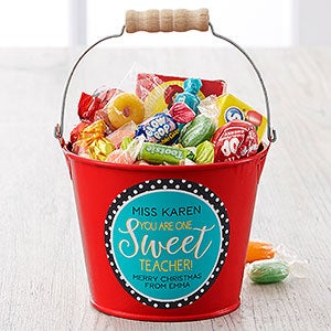 One Sweet Teacher Personalized Mini Metal Bucket - Red