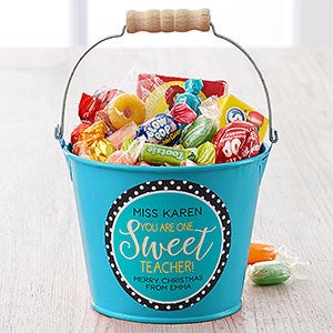 One Sweet Teacher Personalized Mini Metal Bucket - Teal