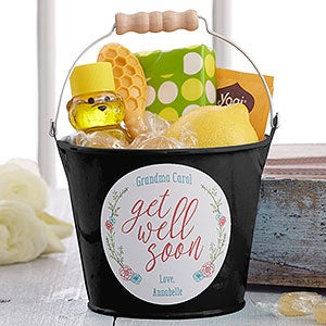 Get Well Soon Personalized Mini Metal Bucket - Black