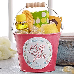 Get Well Soon Personalized Mini Metal Bucket - Pink