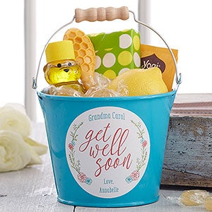 Get Well Soon Personalized Mini Metal Bucket - Teal