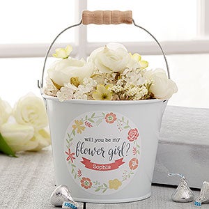 Flower Girl Personalized Mini Metal Bucket - White