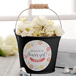 Flower Girl Personalized Mini Metal Bucket - Black