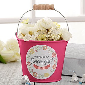 Flower Girl Personalized Mini Metal Bucket - Pink