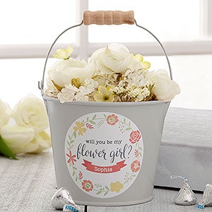 Flower Girl Personalized Mini Metal Bucket - Silver