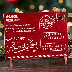 Santa's Magic Mail Personalized Red Wood Postcard