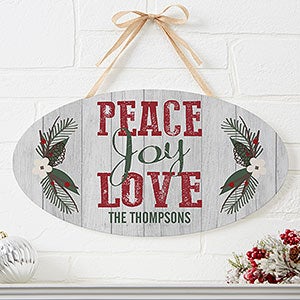 Peace, Joy, Love Personalized Oval Wood Sign