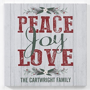 Peace, Joy, Love Personalized Canvas Print -12 x 12