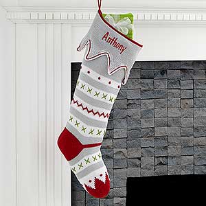 Trendy Holiday Embroidered Red Toe Knit Stocking