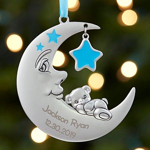 Baby Boy First Christmas Ornament - Personalized Moon