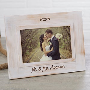 Engraved Whitewashed Wedding Picture Frame