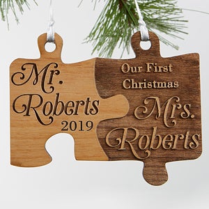 Mr & Mrs Natural Wood Wedding Ornament